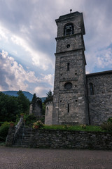 Fototapeta na wymiar View on Monastery church at Lake Como, Italy on dramatic clouds
