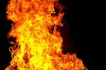 Red fire flame on black background