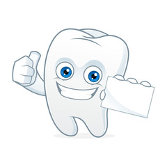 Tooth cartoon mascot hold business card