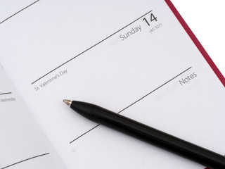 Valentines Day diary date, with pen. 2016.