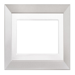 Silver coloured square textured picture frame isolated on white