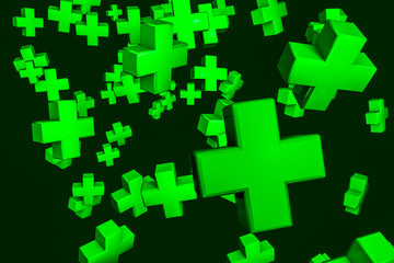 3D green crosses background.
