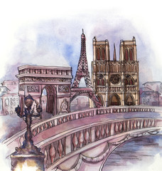 the view of Paris watercolor of european union country isolated on the white background - 99615881
