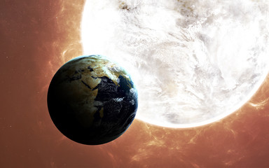 High Resolution Planet Earth view. The World Globe from Space in a star field showing the terrain...