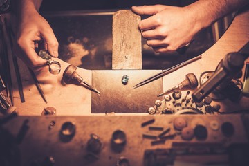 Desktop for craft jewellery making with professional tools.