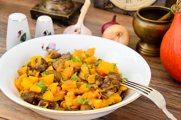 Baked Pumpkin with Mushrooms and Vegetables