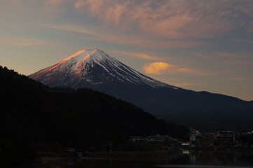 Fototapeta na wymiar Mt.Fuji, view from the shore of Lake Kawaguchiko