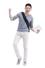 Male college student cheering