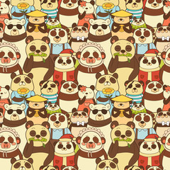 Fototapeta premium Colorful seamless pattern with funny pandas