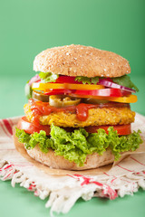 veggie chickpea and sweetcorn burger with pepper jalapeno onion
