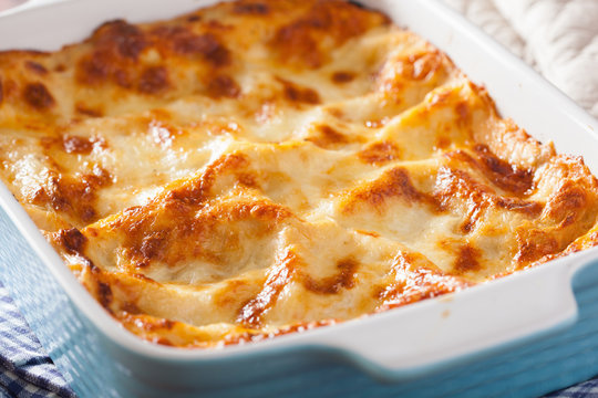 Homemade Italian Lasagna In Baking Dish