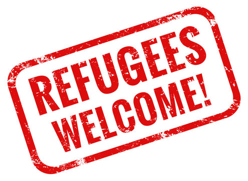 Refugees Welcome Schild Stempel