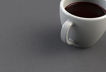 Coffee cup on gray fabric table