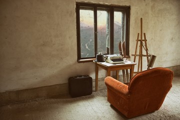 Vintage Interior Room with Sofa Chair and Creative  Elements
