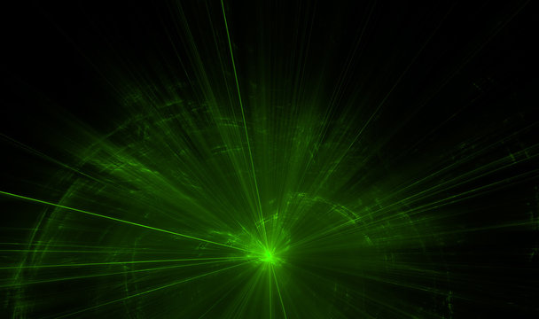 Green laser on black background