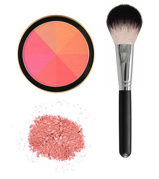 8 color face blush with brush isolated on white background