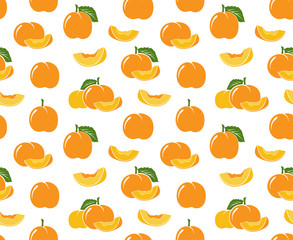Peach pattern. Vector seamless background with fruit icons.