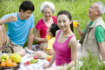 Portrait of a family picnicking