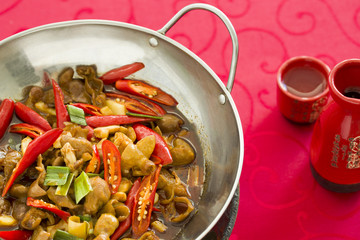Chinese cuisine griddle pork intestines