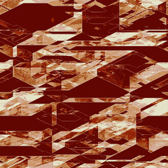 Abstract futuristic scratched background of brown and white blocks, pyramidal shapes and lines