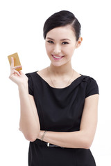 Happy businesswoman with bank card