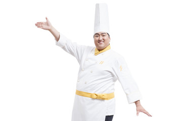 Cheerful Chubby cook posing