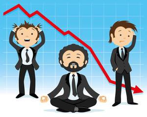 Businessman staying calm when others panic.