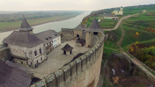 Khotyn castle - October 29: Aerial view of Khotyn castle он October 29 2015. Khotyn, Chernivtsi, Ukraine.