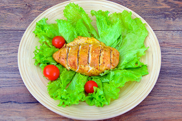 Fried Chicken on Leaf Lettuce