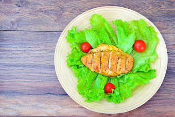 Fried Chicken on Leaf Lettuce
