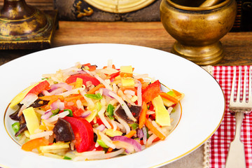 Chinese Vegetable Stew. Paprika, Peas, Carrots. Diet Food
