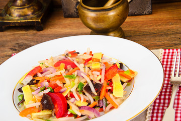 Chinese Vegetable Stew. Paprika, Peas, Carrots. Diet Food