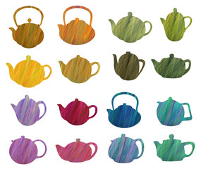 Vector design green pattern.Colorful icons, hand-drawing.. Herbal tea set.