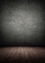 concrete wall with wooden floor. empty interior room.