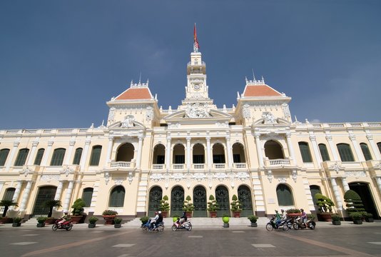 Ho Chi Minh City Hall in Ho Chi Minh City, Vietnam. It is known as Ho Chi Minh City People's Committee Head office and was built in 1902-1908 in a French colonial style.