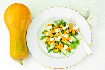 Healthy and Diet Food: Salad, Pumpkin, Pear, Cheese and Seeds