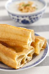 Chinese food rice porridge and youtiao