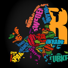Europe Map in Typography word cloud concept