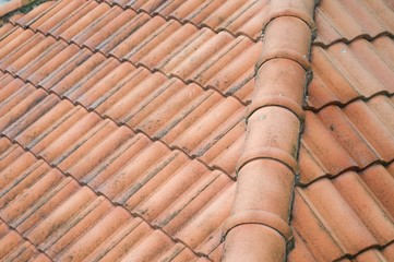Closeup of the brown clay roof tiles