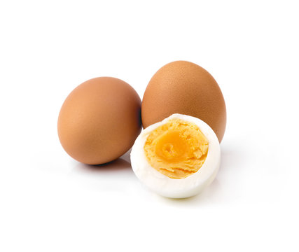 boiled hen eggs isolated on white