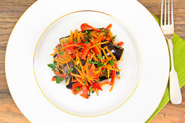 Diet and Healthy Food: Salad with Eggplant, Carrots