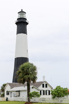 Lighthouse in Tybee Island, Georgia on a cloudy day.