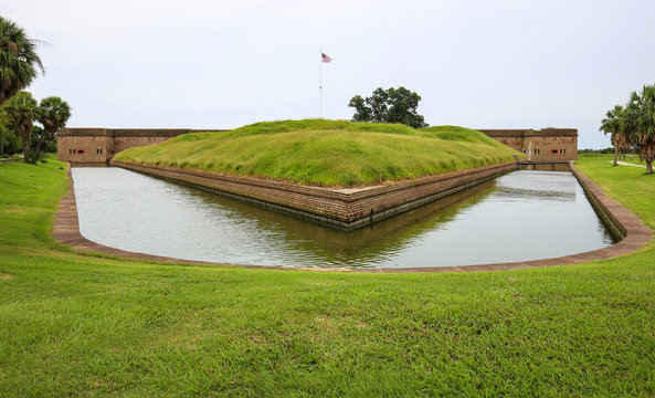 Fort Pulaski, Georgia. Outside moat area with grass.