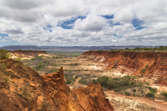 Red Tsingy landscape with clouds in Antsiranana, Madagascar