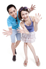 Cheerful young couple gesturing