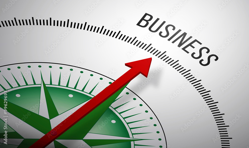 Poster 3d rendering of a compass with a business icon.