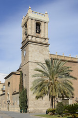 Fototapeta na wymiar Church with Tower near to seafront in Valencia, Spain