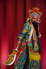 Guang Gong, Ancient Chinese General in Beijing Opera Costume, Represents Protection and Wealth