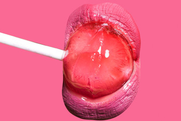 Female lips and lollipop