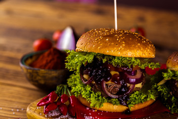 Tasty burger, American traditional cuisine